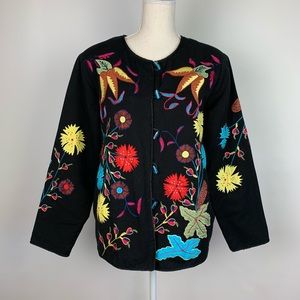Alex Kim Blazer M Black Multi Floral Appliqué